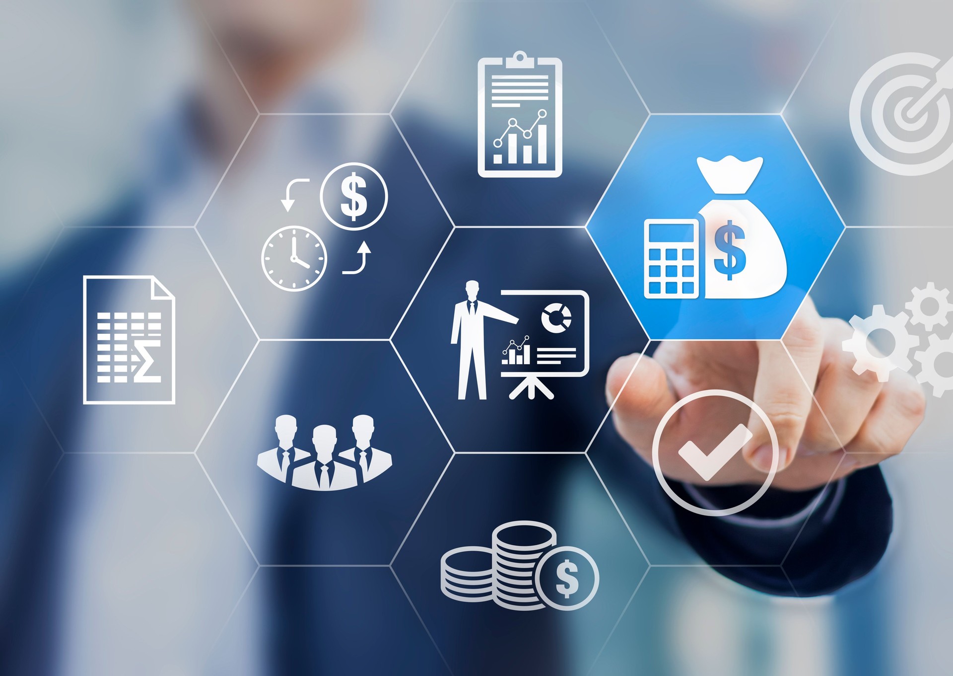 Budget and financial planning concept with manager or executive CFO crafting or validating company's yearly income and expenses forecast. Corporate finance and annual strategic plan.